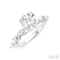 3/4 Ctw Round Shape Marquise and Round Cut Diamond Semi-Mount Engagement Ring in 14K White Gold