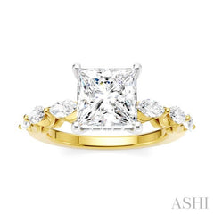 3/4 Ctw Princess Shape Marquise and Round Cut Diamond Semi-Mount Engagement Ring in 14K Yellow and White Gold