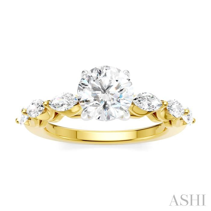3/4 Ctw Round Shape Marquise and Round Cut Diamond Semi-Mount Engagement Ring in 14K Yellow and White Gold