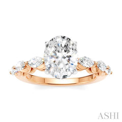 5/8 Ctw Oval Shape Marquise and Round Cut Diamond Semi-Mount Engagement Ring in 14K Rose and White Gold