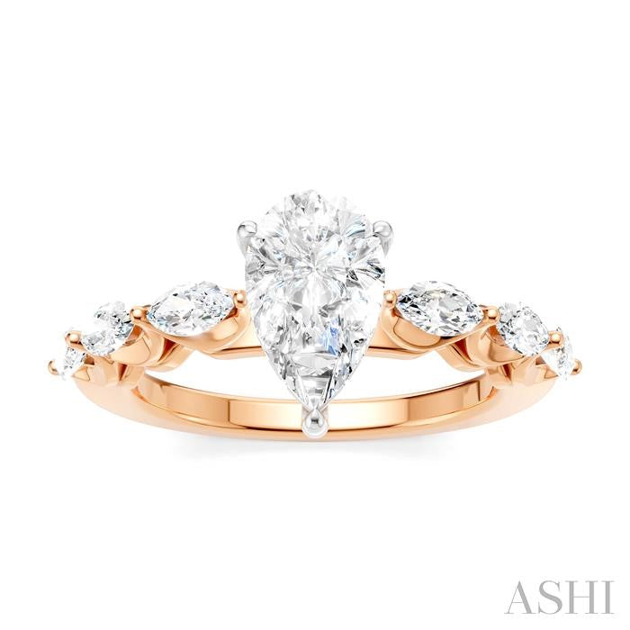 5/8 Ctw Pear Shape Marquise and Round Cut Diamond Semi-Mount Engagement Ring in 14K Rose and White Gold