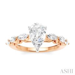 5/8 Ctw Pear Shape Marquise and Round Cut Diamond Semi-Mount Engagement Ring in 14K Rose and White Gold