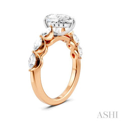 5/8 Ctw Pear Shape Marquise and Round Cut Diamond Semi-Mount Engagement Ring in 14K Rose and White Gold