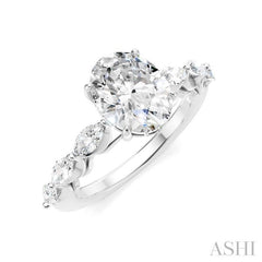 5/8 Ctw Oval Shape Marquise and Round Cut Diamond Semi-Mount Engagement Ring in 14K White Gold