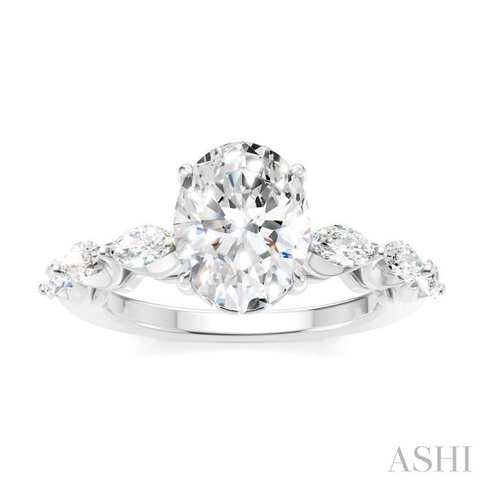 5/8 Ctw Oval Shape Marquise and Round Cut Diamond Semi-Mount Engagement Ring in 14K White Gold