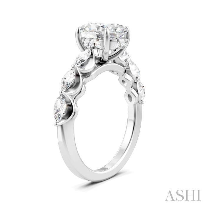 5/8 Ctw Oval Shape Marquise and Round Cut Diamond Semi-Mount Engagement Ring in 14K White Gold