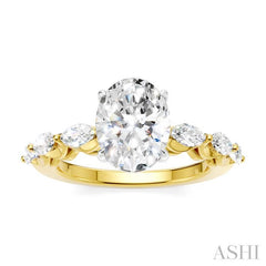 5/8 Ctw Oval Shape Marquise and Round Cut Diamond Semi-Mount Engagement Ring in 14K Yellow and White Gold