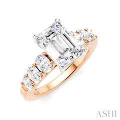 1 Ctw Emerald Shape Oval and Round Cut Diamond Semi-Mount Engagement Ring in 14K Rose and White Gold