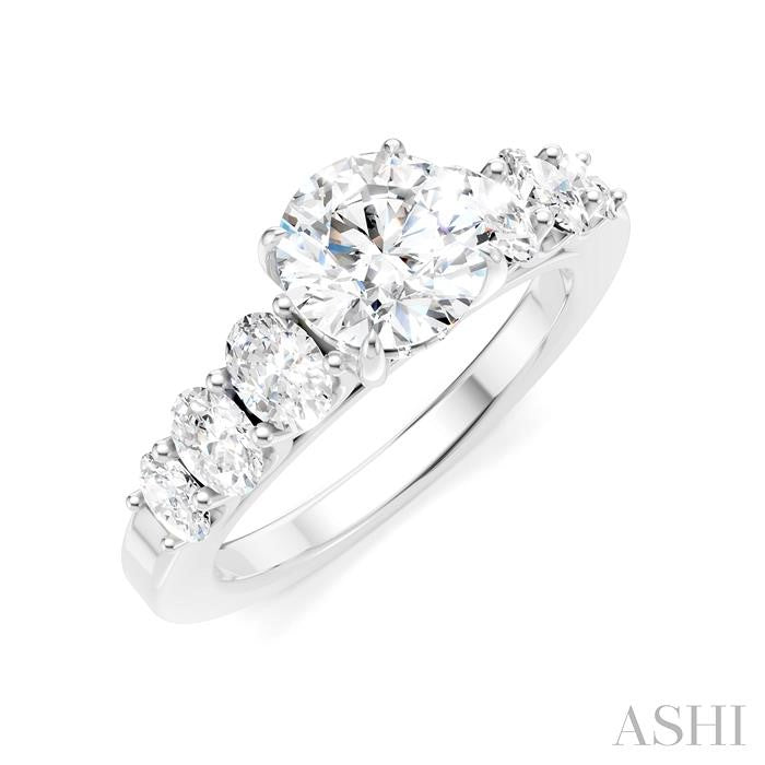 1 Ctw Round Shape Oval and Round Cut Diamond Semi-Mount Engagement Ring in 14K White Gold