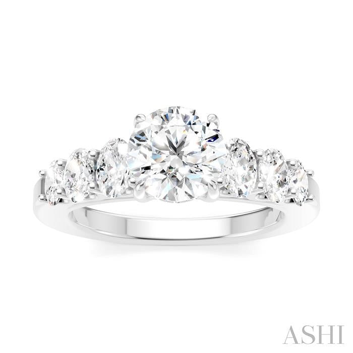 1 Ctw Round Shape Oval and Round Cut Diamond Semi-Mount Engagement Ring in 14K White Gold