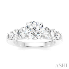 1 Ctw Round Shape Oval and Round Cut Diamond Semi-Mount Engagement Ring in 14K White Gold