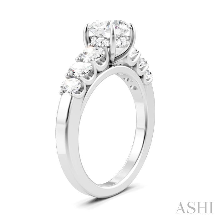 1 Ctw Round Shape Oval and Round Cut Diamond Semi-Mount Engagement Ring in 14K White Gold