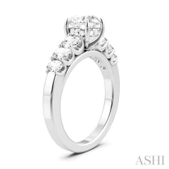 1 Ctw Round Shape Oval and Round Cut Diamond Semi-Mount Engagement Ring in 14K White Gold