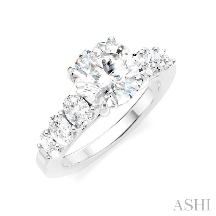 1 Ctw Round Shape Oval and Round Cut Diamond Semi-Mount Engagement Ring in 14K White Gold
