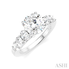 1 Ctw Round Shape Oval and Round Cut Diamond Semi-Mount Engagement Ring in 14K White Gold
