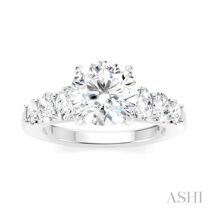 1 Ctw Round Shape Oval and Round Cut Diamond Semi-Mount Engagement Ring in 14K White Gold