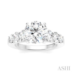 1 Ctw Round Shape Oval and Round Cut Diamond Semi-Mount Engagement Ring in 14K White Gold