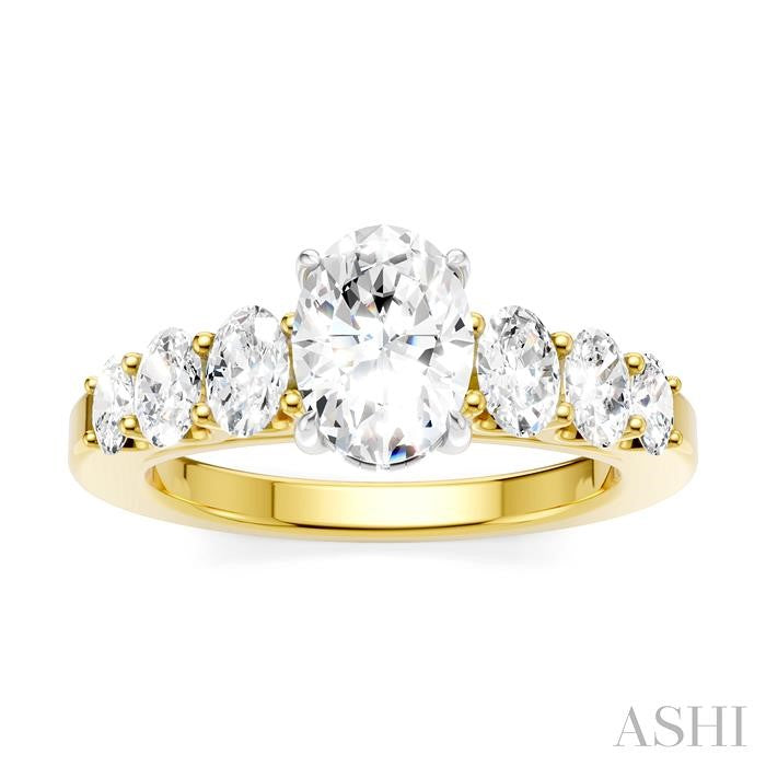 1 Ctw Oval Shape Oval and Round Cut Diamond Semi-Mount Engagement Ring in 14K Yellow and White Gold