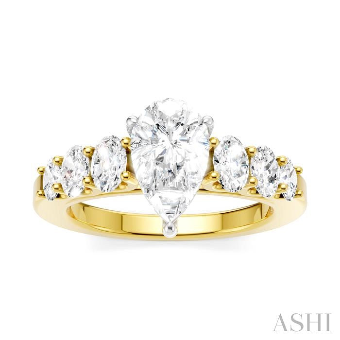 1 Ctw Pear Shape Oval and Round Cut Diamond Semi-Mount Engagement Ring in 14K Yellow and White Gold