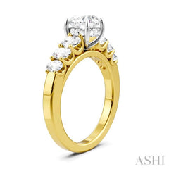 1 Ctw Round Shape Oval and Round Cut Diamond Semi-Mount Engagement Ring in 14K Yellow and White Gold