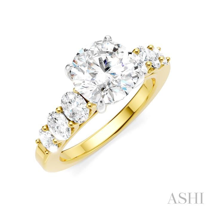 1 Ctw Round Shape Oval and Round Cut Diamond Semi-Mount Engagement Ring in 14K Yellow and White Gold