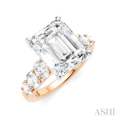 1 1/4 Ctw Emerald Shape Oval and Round Cut Diamond Semi-Mount Engagement Ring in 14K Rose and White Gold