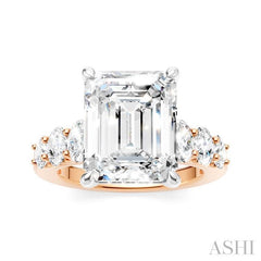 1 1/4 Ctw Emerald Shape Oval and Round Cut Diamond Semi-Mount Engagement Ring in 14K Rose and White Gold