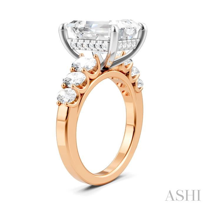 1 1/4 Ctw Emerald Shape Oval and Round Cut Diamond Semi-Mount Engagement Ring in 14K Rose and White Gold