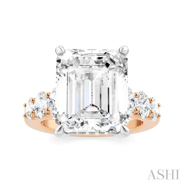 1 1/4 Ctw Emerald Shape Oval and Round Cut Diamond Semi-Mount Engagement Ring in 14K Rose and White Gold
