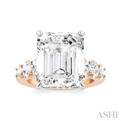1 1/4 Ctw Emerald Shape Oval and Round Cut Diamond Semi-Mount Engagement Ring in 14K Rose and White Gold