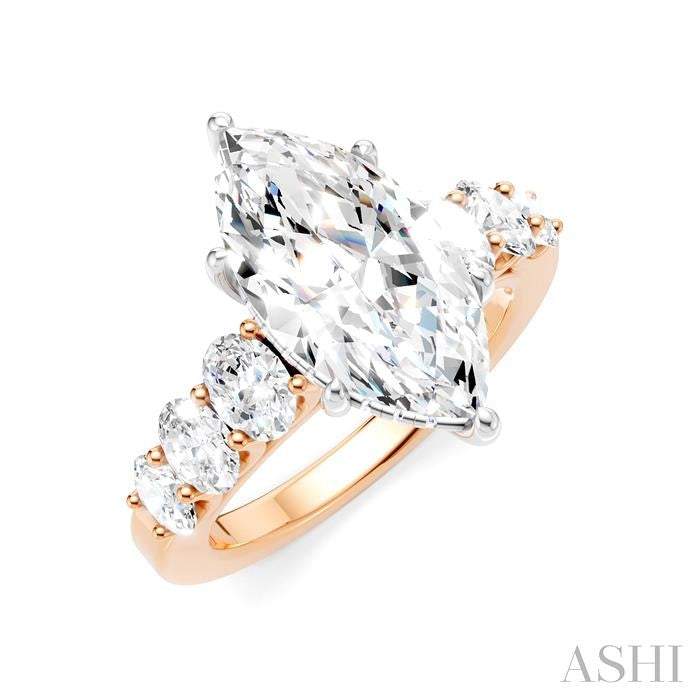 1 1/4 Ctw Marquise Shape Oval and Round Cut Diamond Semi-Mount Engagement Ring in 14K Rose and White Gold