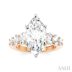 1 1/4 Ctw Marquise Shape Oval and Round Cut Diamond Semi-Mount Engagement Ring in 14K Rose and White Gold