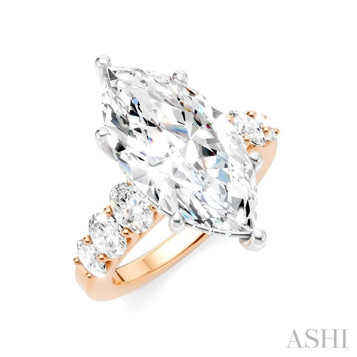 1 1/4 Ctw Marquise Shape Oval and Round Cut Diamond Semi-Mount Engagement Ring in 14K Rose and White Gold