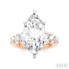 1 1/4 Ctw Marquise Shape Oval and Round Cut Diamond Semi-Mount Engagement Ring in 14K Rose and White Gold