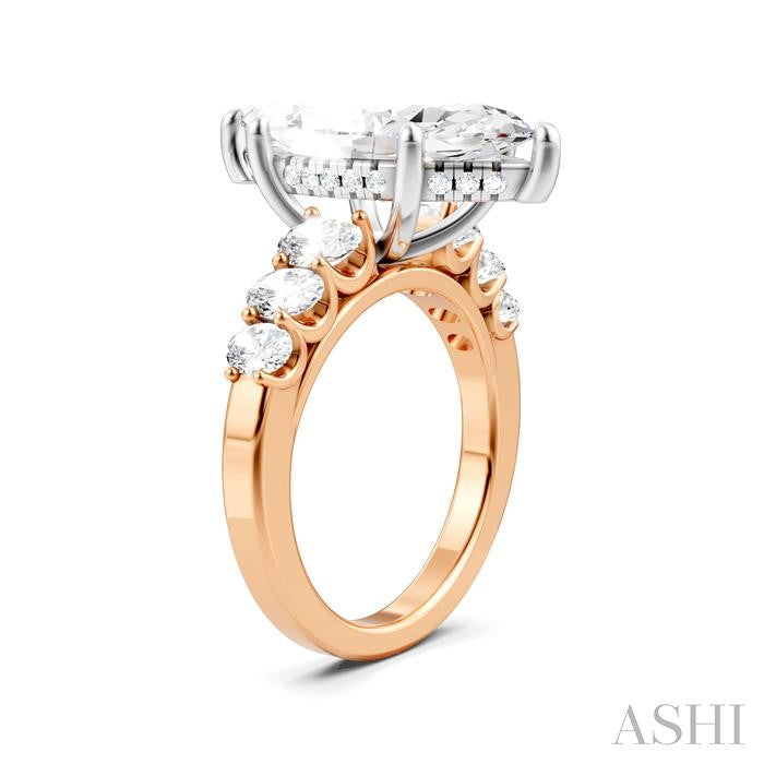 1 1/4 Ctw Marquise Shape Oval and Round Cut Diamond Semi-Mount Engagement Ring in 14K Rose and White Gold