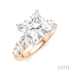 1 1/4 Ctw Princess Shape Oval and Round Cut Diamond Semi-Mount Engagement Ring in 14K Rose and White Gold