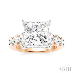 1 1/4 Ctw Princess Shape Oval and Round Cut Diamond Semi-Mount Engagement Ring in 14K Rose and White Gold