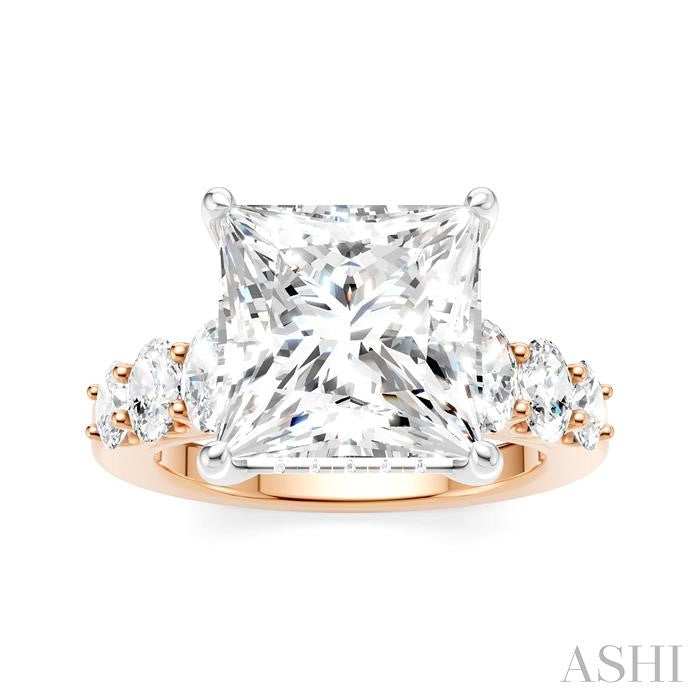 1 1/4 Ctw Princess Shape Oval and Round Cut Diamond Semi-Mount Engagement Ring in 14K Rose and White Gold
