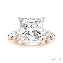 1 1/4 Ctw Princess Shape Oval and Round Cut Diamond Semi-Mount Engagement Ring in 14K Rose and White Gold
