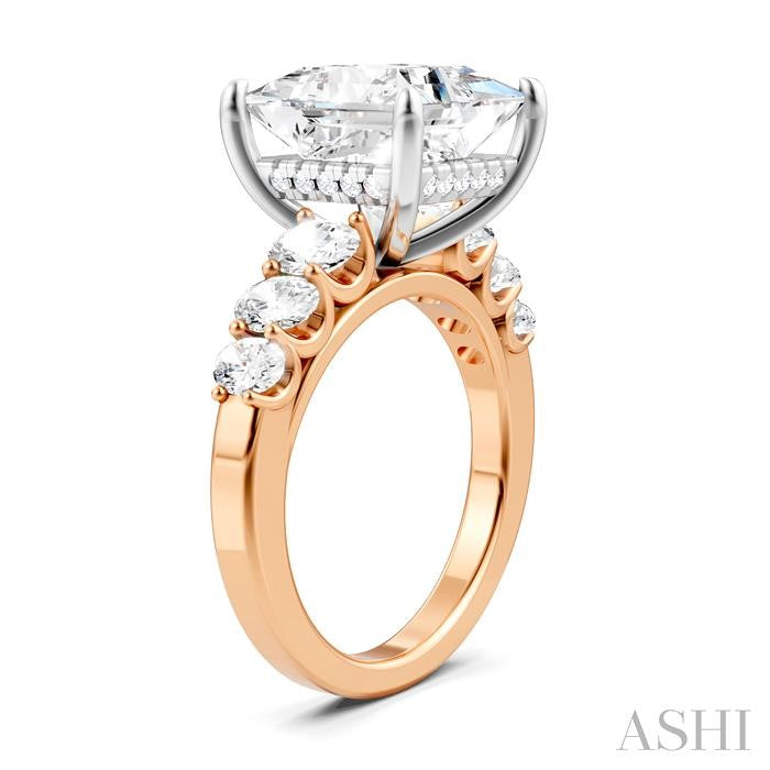 1 1/4 Ctw Princess Shape Oval and Round Cut Diamond Semi-Mount Engagement Ring in 14K Rose and White Gold