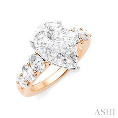 1 1/4 Ctw Pear Shape Oval and Round Cut Diamond Semi-Mount Engagement Ring in 14K Rose and White Gold