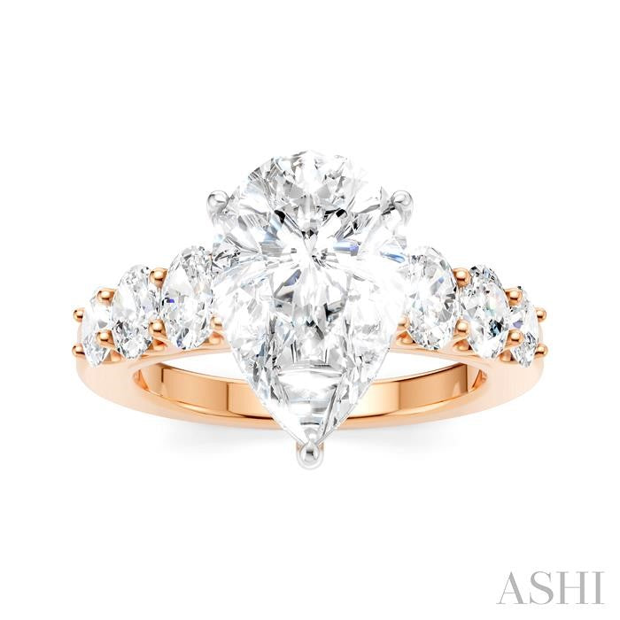 1 1/4 Ctw Pear Shape Oval and Round Cut Diamond Semi-Mount Engagement Ring in 14K Rose and White Gold