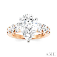 1 1/4 Ctw Pear Shape Oval and Round Cut Diamond Semi-Mount Engagement Ring in 14K Rose and White Gold