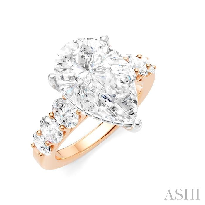 1 1/4 Ctw Pear Shape Oval and Round Cut Diamond Semi-Mount Engagement Ring in 14K Rose and White Gold