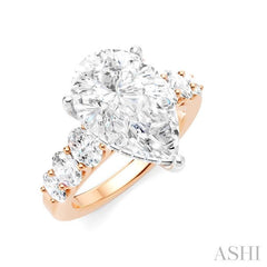 1 1/4 Ctw Pear Shape Oval and Round Cut Diamond Semi-Mount Engagement Ring in 14K Rose and White Gold