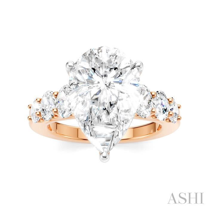 1 1/4 Ctw Pear Shape Oval and Round Cut Diamond Semi-Mount Engagement Ring in 14K Rose and White Gold