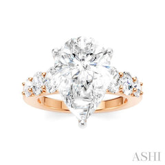 1 1/4 Ctw Pear Shape Oval and Round Cut Diamond Semi-Mount Engagement Ring in 14K Rose and White Gold