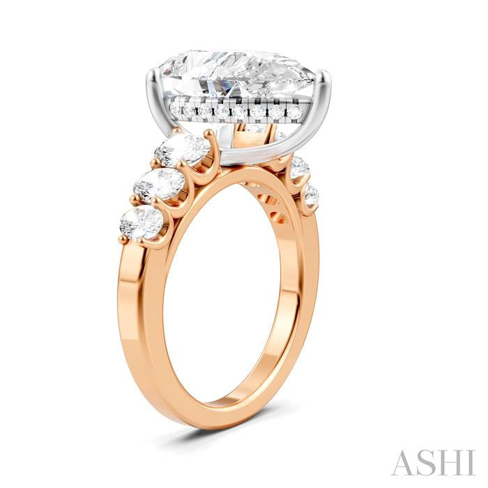 1 1/4 Ctw Pear Shape Oval and Round Cut Diamond Semi-Mount Engagement Ring in 14K Rose and White Gold