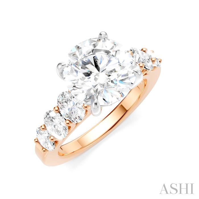 1 1/4 Ctw Round Shape Oval and Round Cut Diamond Semi-Mount Engagement Ring in 14K Rose and White Gold
