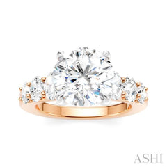 1 1/4 Ctw Round Shape Oval and Round Cut Diamond Semi-Mount Engagement Ring in 14K Rose and White Gold